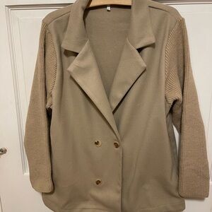 Women's Tan Blazer with Knit Sleeves